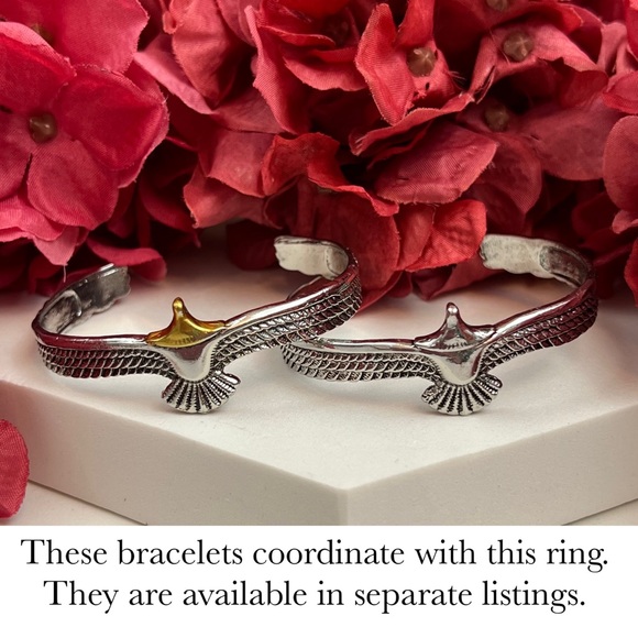 Boho Tribal Gold and Silver Eagle Ring Cuff - Picture 11 of 11